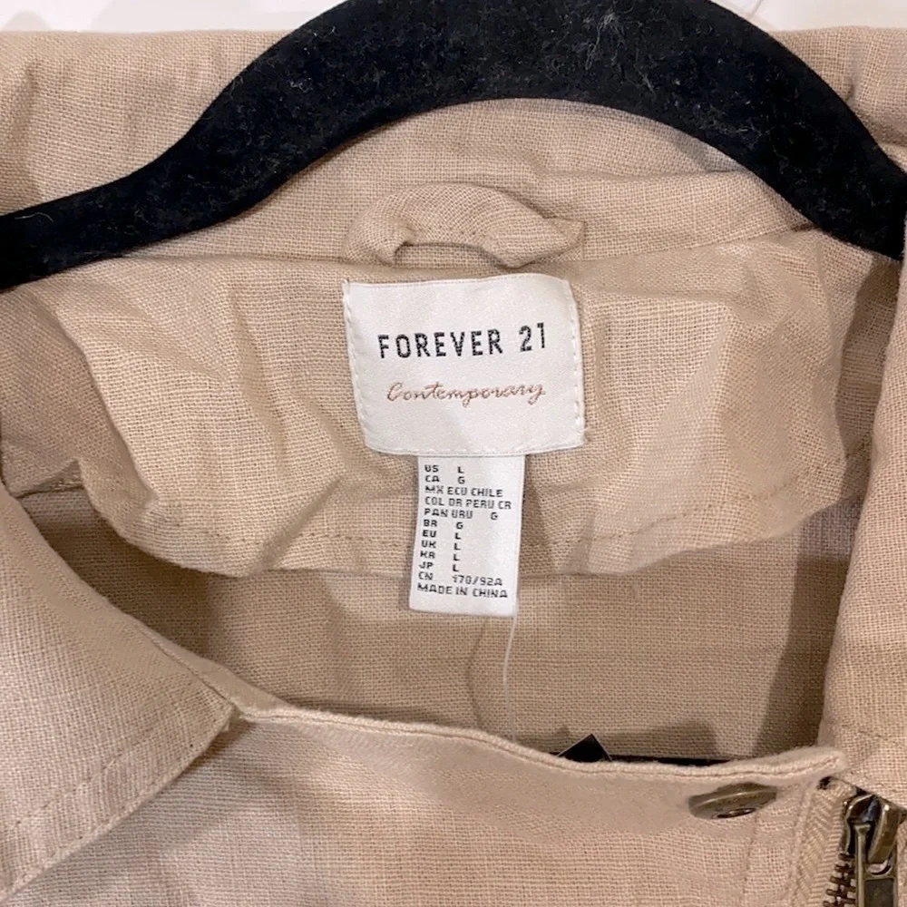 NWT Forever 21 Khaki Front Zipper Moto Jacket Size Large